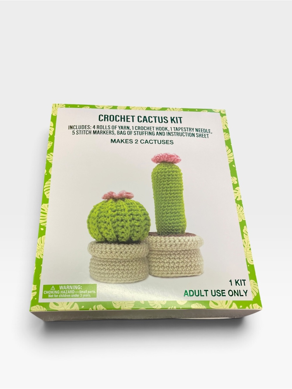 Crochet Cactus Kit - Green & Pink Faux Floral Accent
